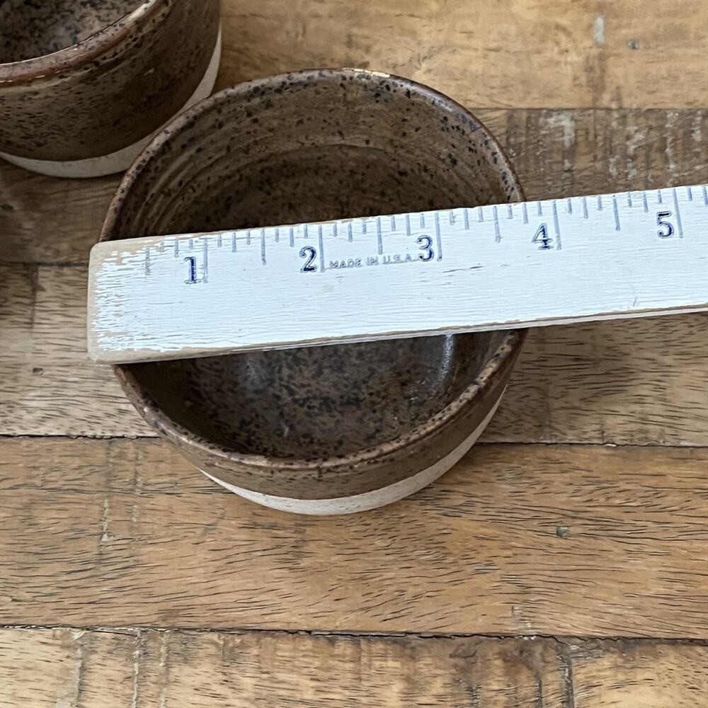 Studio Art Stoneware Bowl & Cup Set (3) Speckled Two Tone Dipped Semi-Matte - Picture 3 of 16